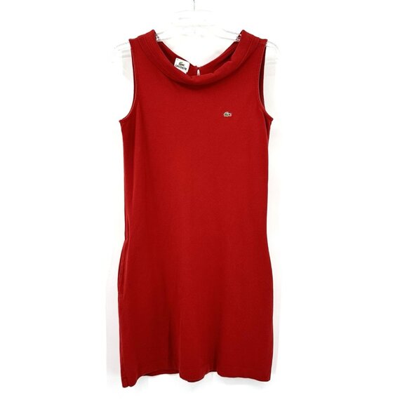LACOSTE dress sundress sleeveless preppy roll collar pockets terry red 42 US L - Picture 1 of 9